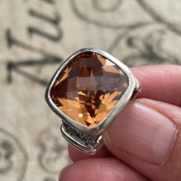 Cushion cut orange crystal sterling silver dot design heavy set size 6.0 ring - Picture 7 of 15